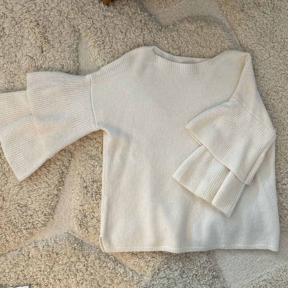 Madewell Tier-Sleeve Pullover Sweater in Coziest Yarn, Cream, Medium, Boatneck